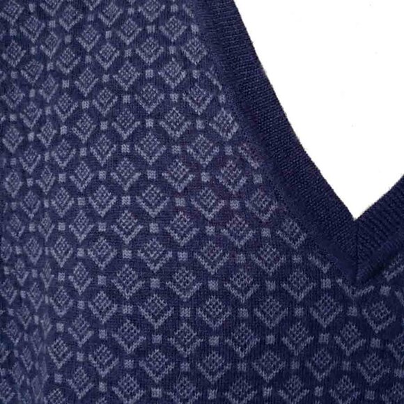 Brooks Brothers Merino Wool Sweater Vest Navy Blue Gray Geometric Size XL - Picture 2 of 3